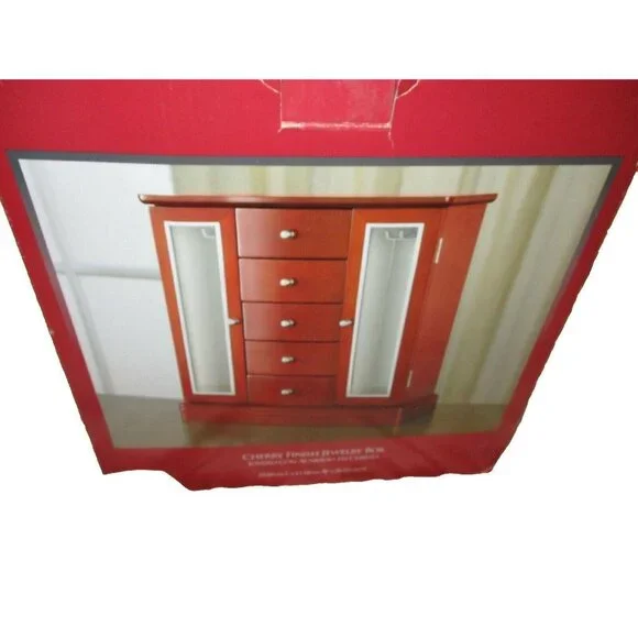 Large Wooden Jewelry Box Nice Wood 12 x 12 x 5 with Revolving Hanger & Mirror